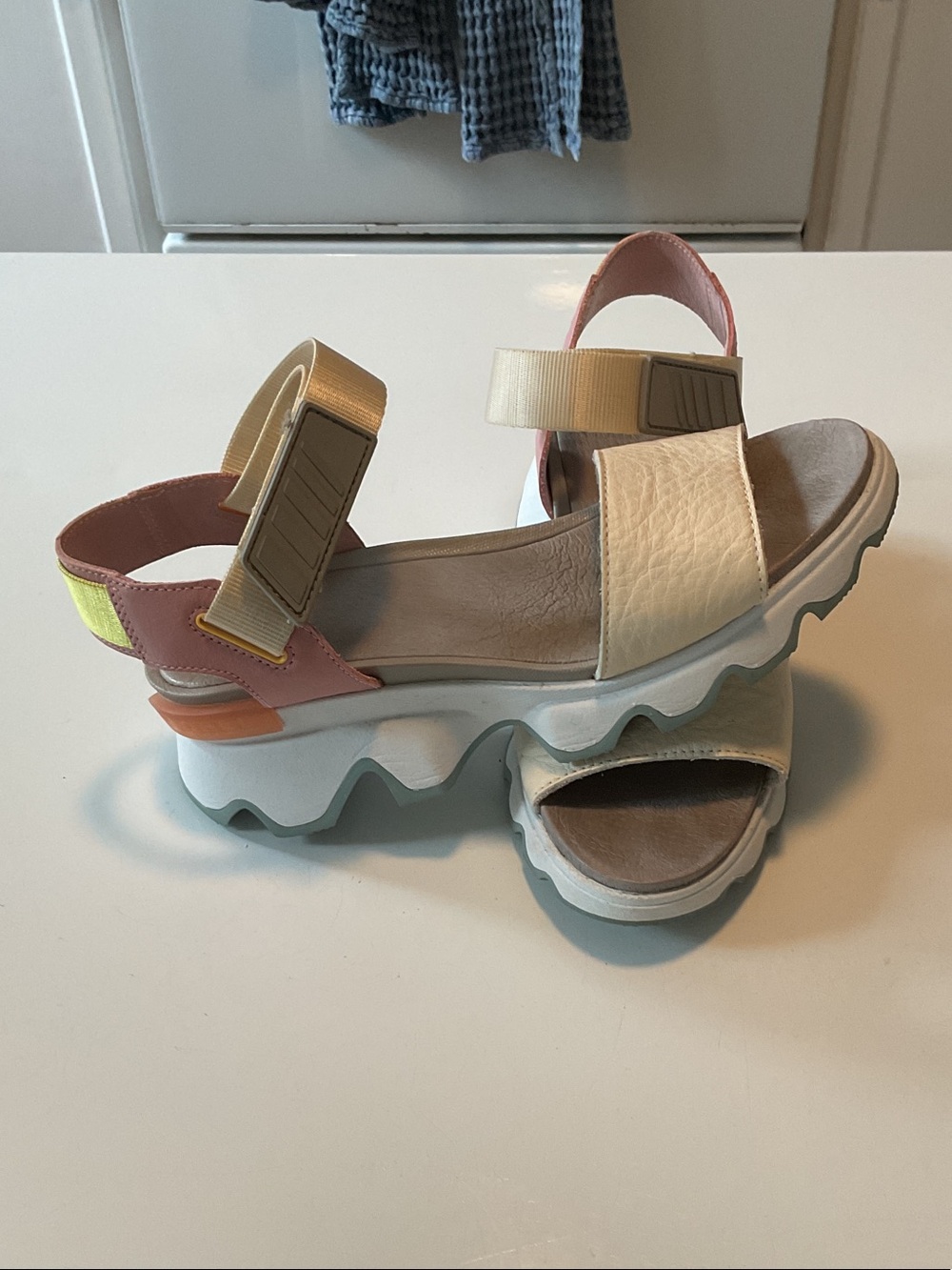Sorel Chunky Platform Sandals in Cream, Pink, Yellow and Orange